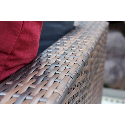 5 Piece Outdoor Wicker Sectional Conversation Sofa Set with Black Cushions and Red Pillows