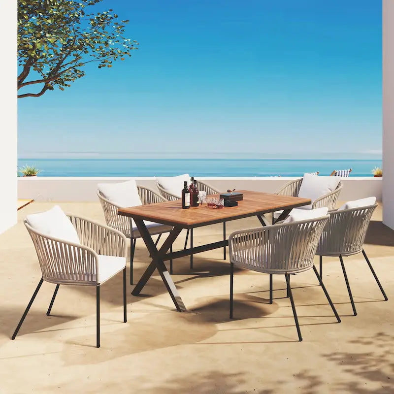 GO 7 Pieces All-Weather Outdoor Furniture Set with Dining Table and Chairs