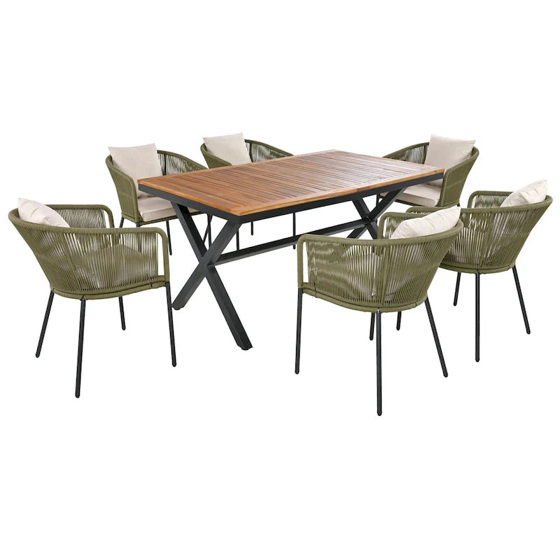 GO 7 Pieces All-Weather Outdoor Furniture Set with Dining Table and Chairs
