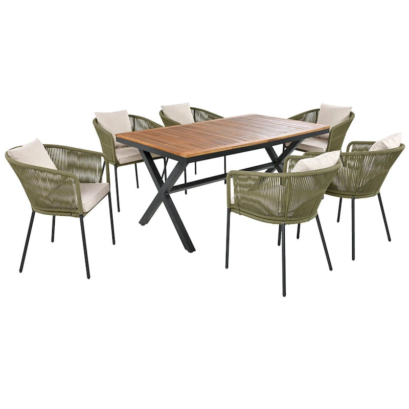 GO 7 Pieces All-Weather Outdoor Furniture Set with Dining Table and Chairs