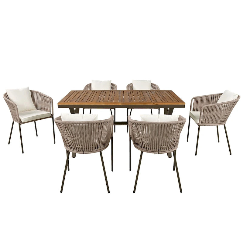 GO 7 Pieces All-Weather Outdoor Furniture Set with Dining Table and Chairs