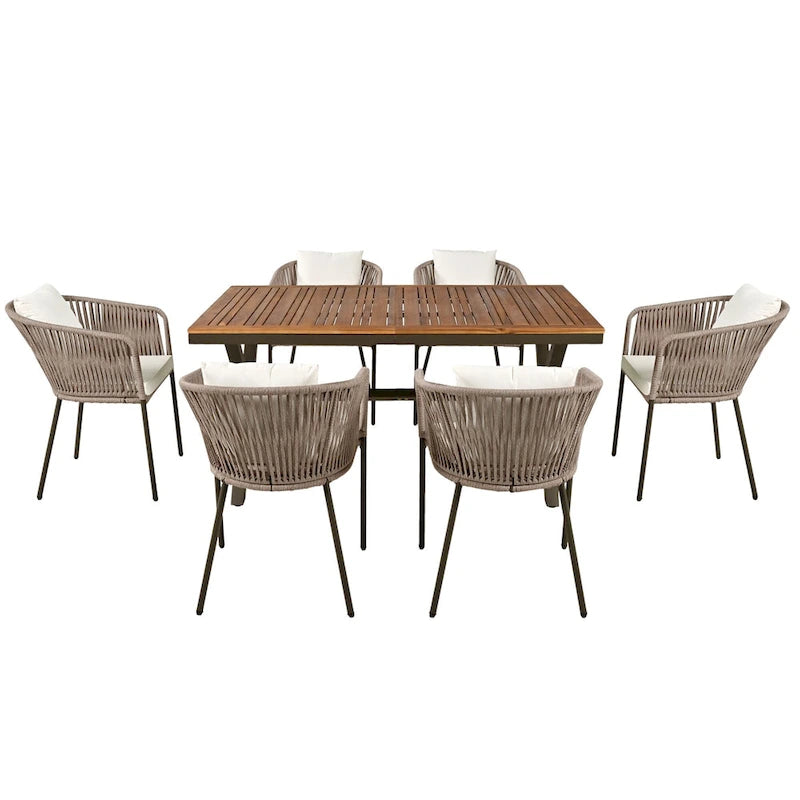 GO 7 Pieces All-Weather Outdoor Furniture Set with Dining Table and Chairs