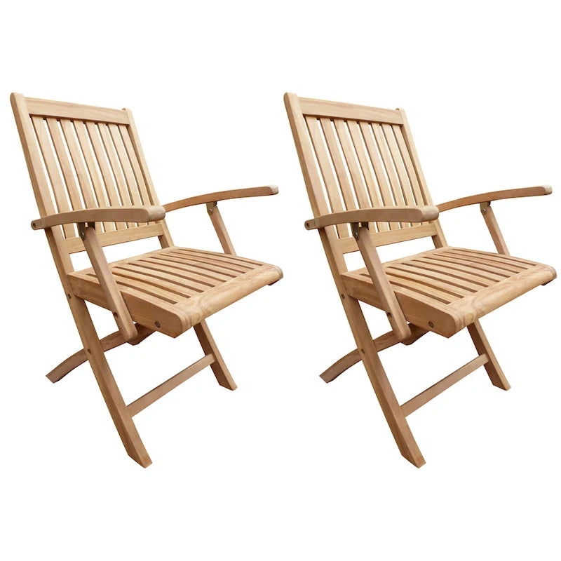 Seven Seas Teak Naples Outdoor Patio Folding Arm Chair, set of 2