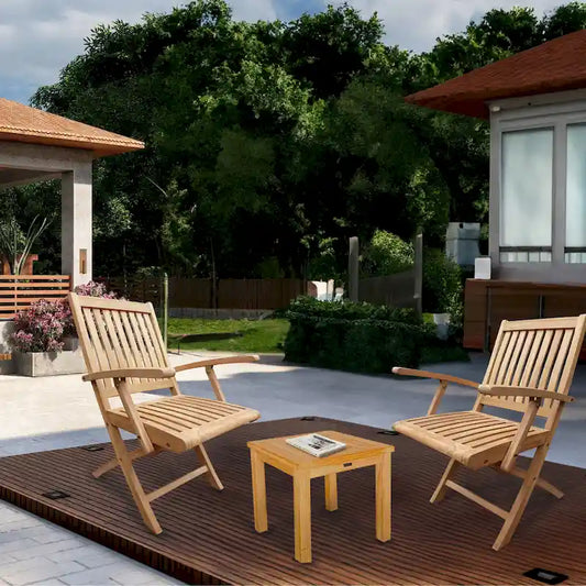 Seven Seas Teak Naples Outdoor Patio Folding Arm Chair, set of 2