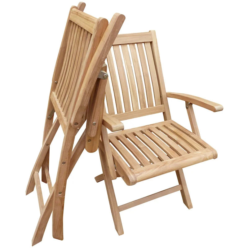 Seven Seas Teak Naples Outdoor Patio Folding Arm Chair, set of 2