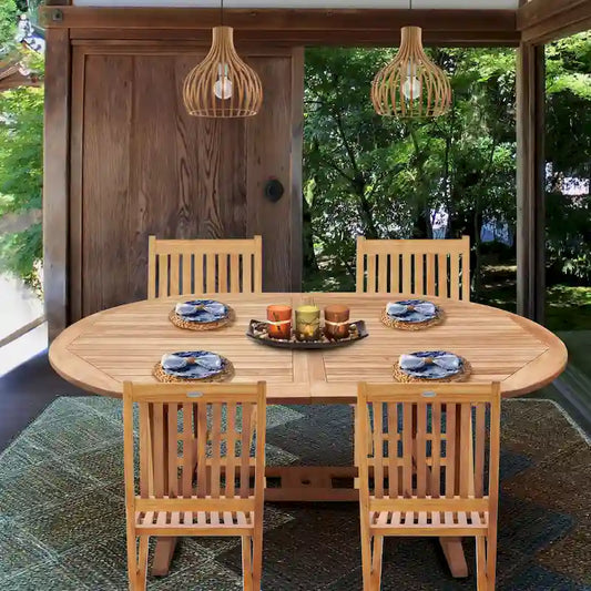 Seven Seas Teak Hawaii Teak Wood Oval Outdoor Patio Extension Table, 71 to 94 inch (Table Only)