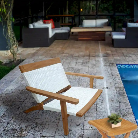 Chic Teak Paris Teak Wood Patio Lounge and Dining Chair, White