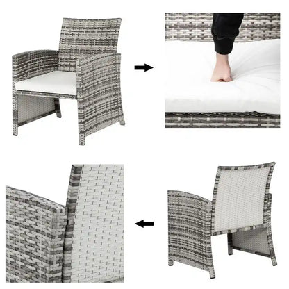 5 Piece Coastal Style Gray Rattan Conversation Set with White Cushions