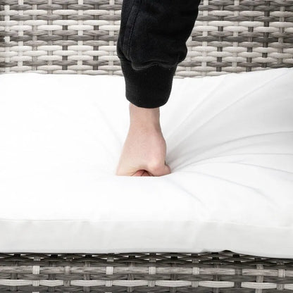 5 Piece Coastal Style Gray Rattan Conversation Set with White Cushions