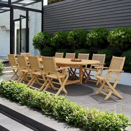 11pc Solid Teak Extendable Outdoor Patio Dining Set - 11 Piece