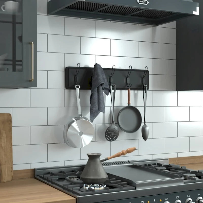 Wall Mounted Storage Rack with Upper Shelf and Storage Hooks