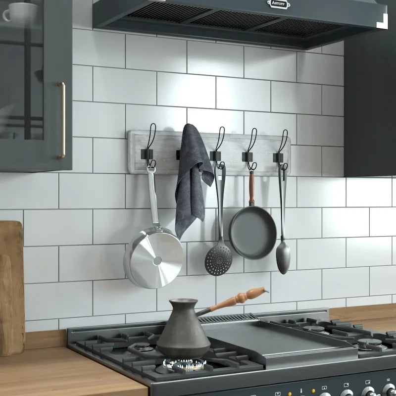 Wall Mounted Storage Rack with Upper Shelf and Storage Hooks