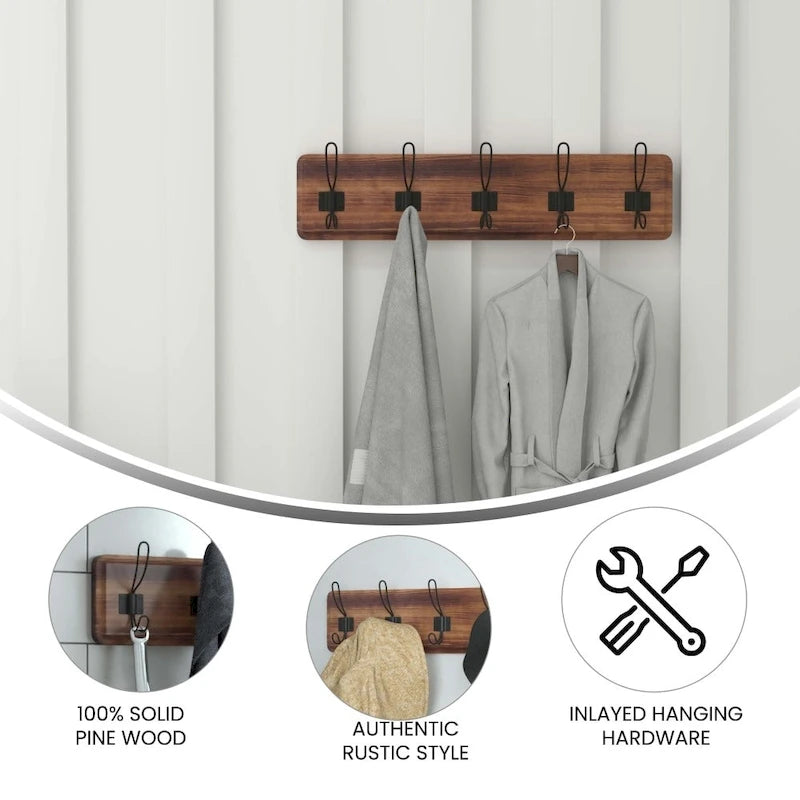 Wall Mounted Storage Rack with Upper Shelf and Storage Hooks