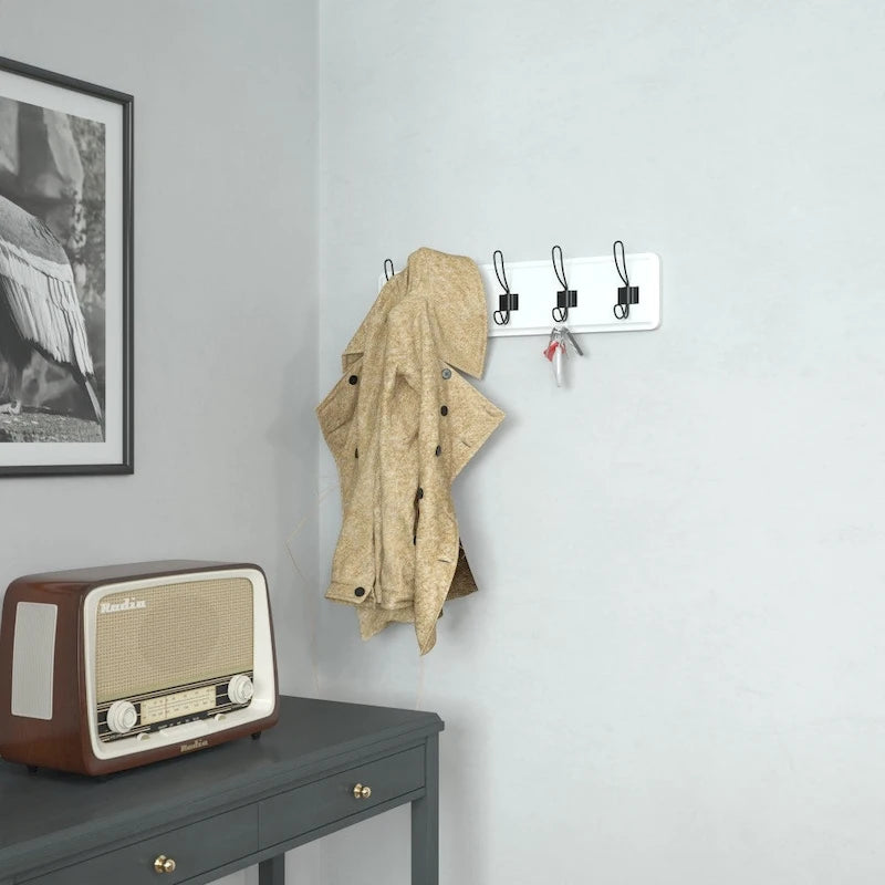 Wall Mounted Storage Rack with Upper Shelf and Storage Hooks