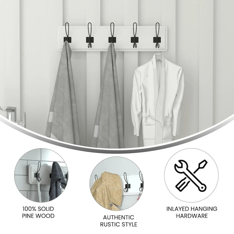 Wall Mounted Storage Rack with Upper Shelf and Storage Hooks