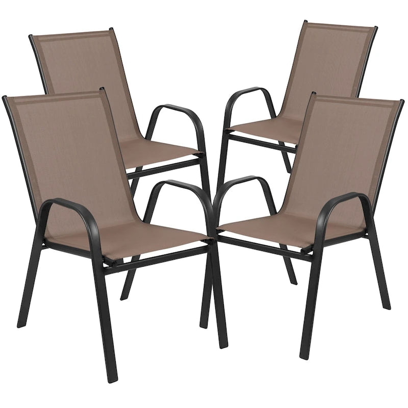 5 Piece Patio Dining Set - Glass Table, 4 Flex Stack Chairs