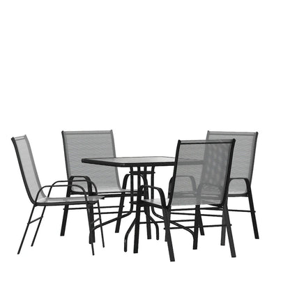 5 Piece Patio Dining Set - Glass Table, 4 Flex Stack Chairs