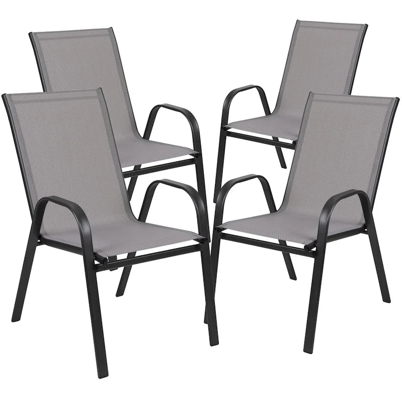 5 Piece Patio Dining Set - Glass Table, 4 Flex Stack Chairs