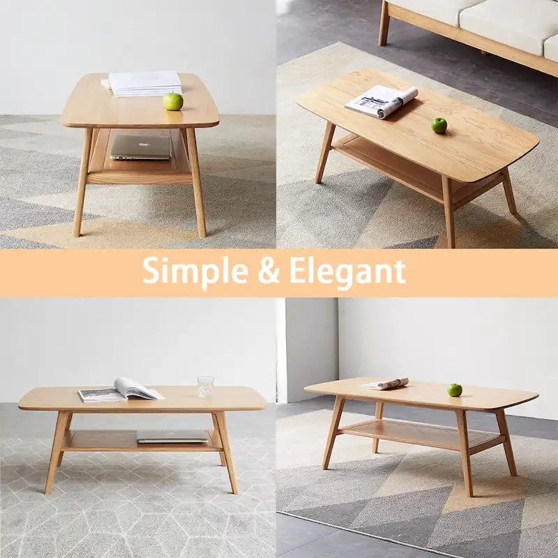 Solid Wood Coffee Table, Simple Elegant Center Table, Oak - 39“