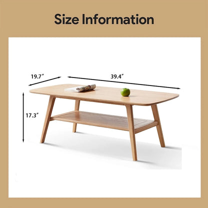 Solid Wood Coffee Table, Simple Elegant Center Table, Oak - 39“