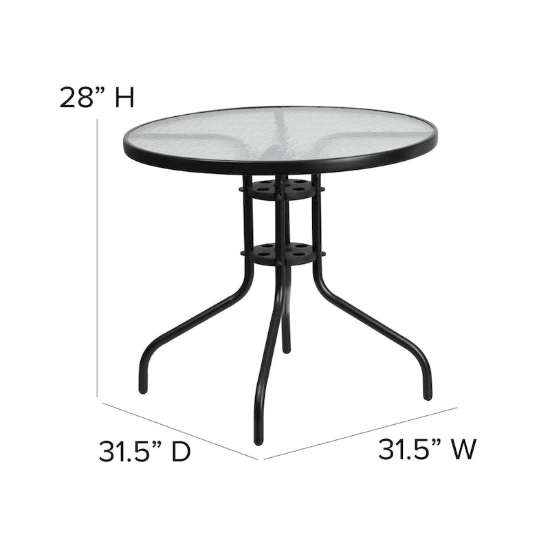 5 Piece Patio Dining Set - Glass Table, 4 Flex Stack Chairs