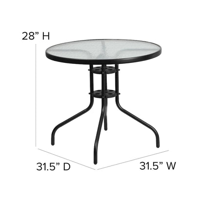 5 Piece Patio Dining Set - Glass Table, 4 Flex Stack Chairs