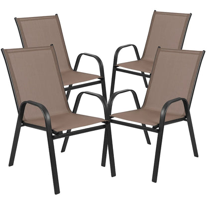 5 Piece Patio Dining Set - Glass Table, 4 Flex Stack Chairs