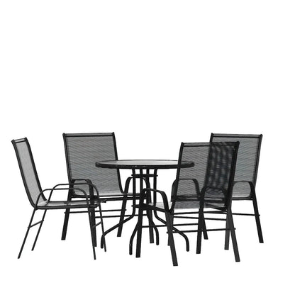 5 Piece Patio Dining Set - Glass Table, 4 Flex Stack Chairs