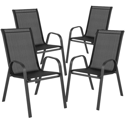 5 Piece Patio Dining Set - Glass Table, 4 Flex Stack Chairs