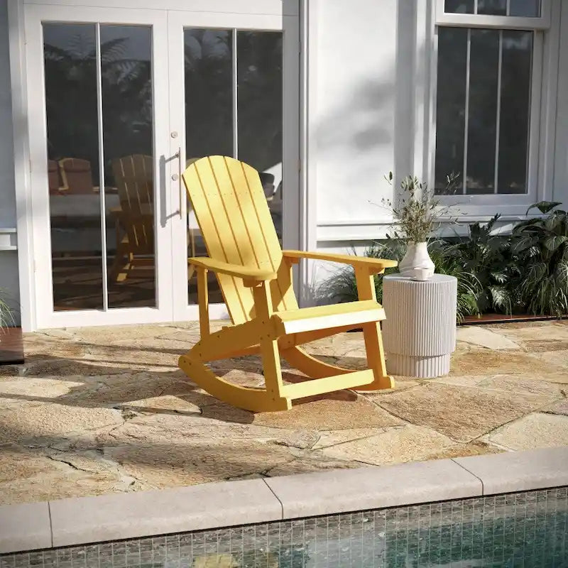 Adirondack Style Poly Resin Wood Rocking Chair for Indoor/Outdoor Use