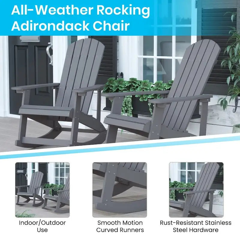 Adirondack Style Poly Resin Wood Rocking Chair for Indoor/Outdoor Use
