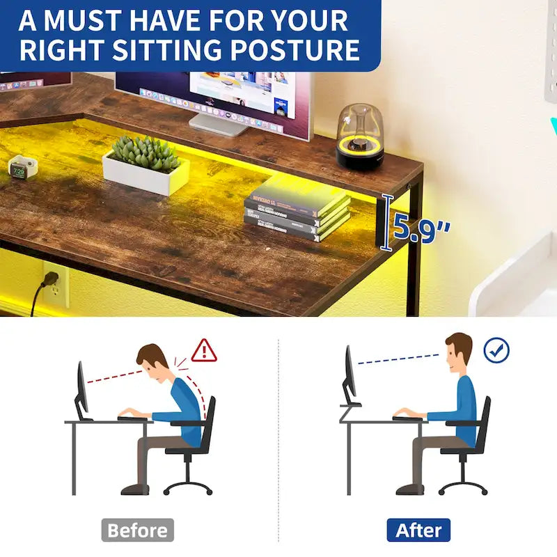 Moasis 66-inch L Shaped Gaming Desk with Shelves and Monitor Stand Home Office Desk