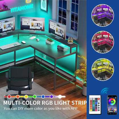 Moasis 66-inch L Shaped Gaming Desk with Shelves and Monitor Stand Home Office Desk