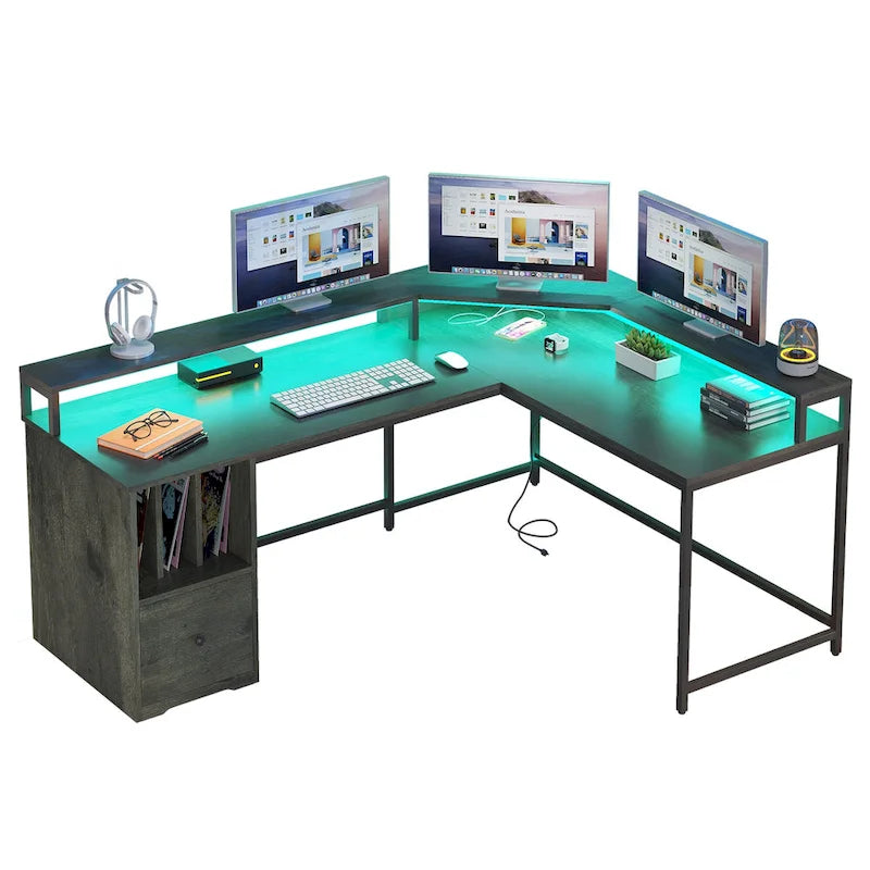 Moasis 66-inch L Shaped Gaming Desk with Shelves and Monitor Stand Home Office Desk