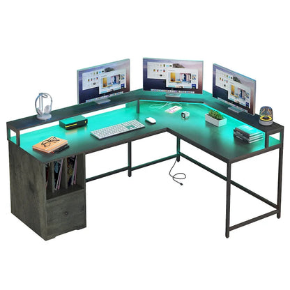 Moasis 66-inch L Shaped Gaming Desk with Shelves and Monitor Stand Home Office Desk