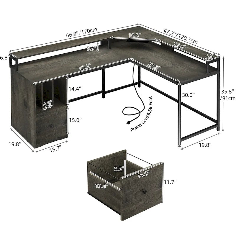 Moasis 66-inch L Shaped Gaming Desk with Shelves and Monitor Stand Home Office Desk