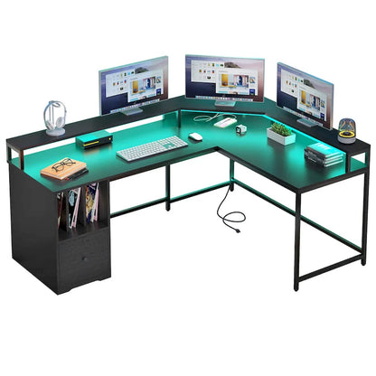 Moasis 66-inch L Shaped Gaming Desk with Shelves and Monitor Stand Home Office Desk