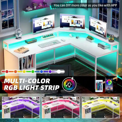 Moasis 66-inch L Shaped Gaming Desk with Shelves and Monitor Stand Home Office Desk