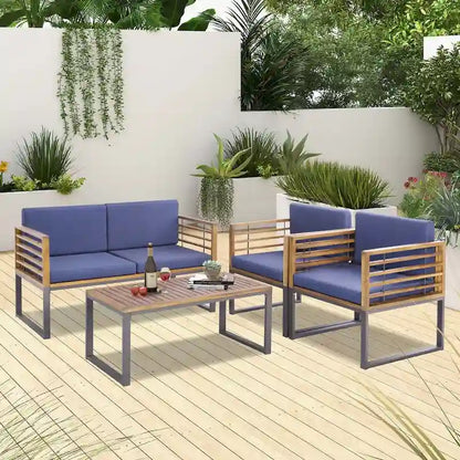 Costway 4pcs Patio Acacia Wood Chair Table Loveseat Cushioned - See Details