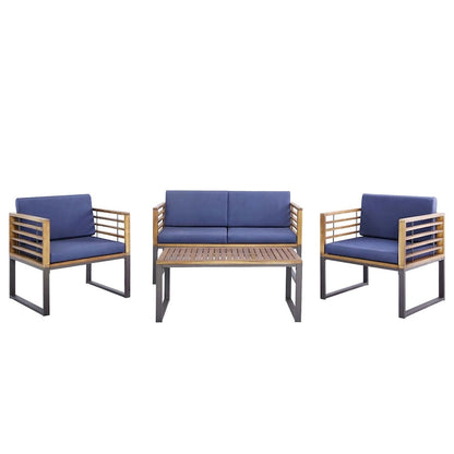 Costway 4pcs Patio Acacia Wood Chair Table Loveseat Cushioned - See Details