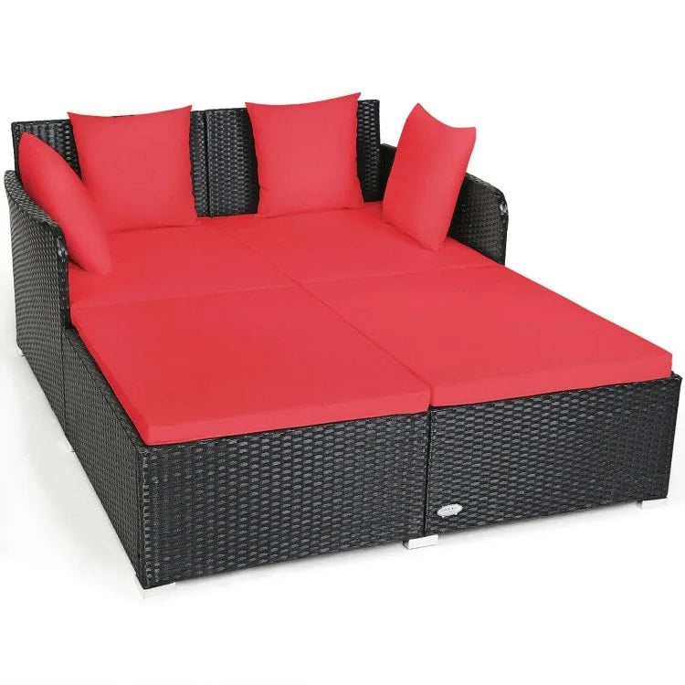 Outdoor Rattan Daybed with Cushions for Patio Garden Lounge Seating