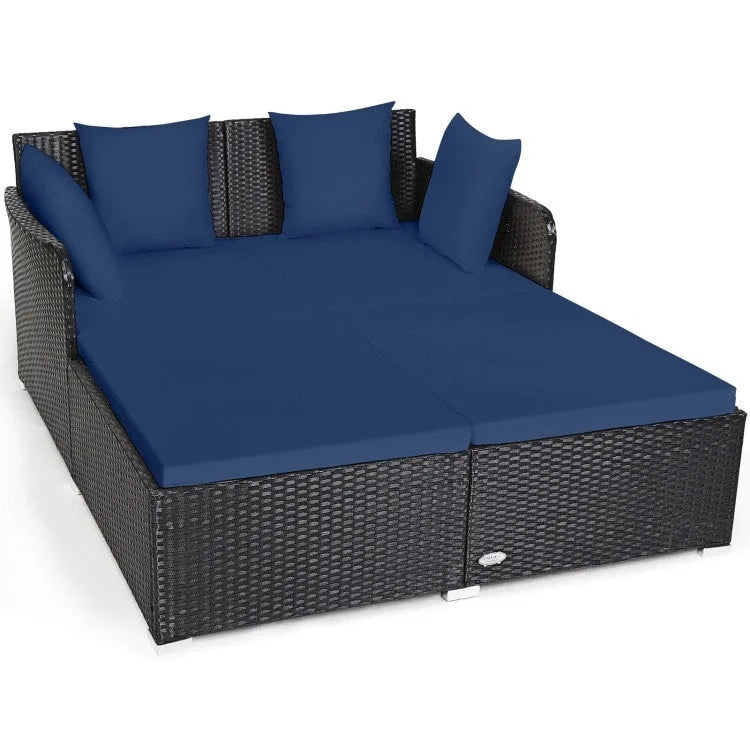 Outdoor Rattan Daybed with Cushions for Patio Garden Lounge Seating
