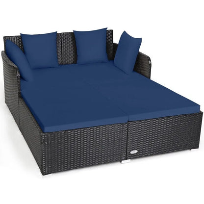 Outdoor Rattan Daybed with Cushions for Patio Garden Lounge Seating