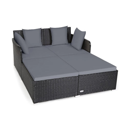 Outdoor Rattan Daybed with Cushions for Patio Garden Lounge Seating