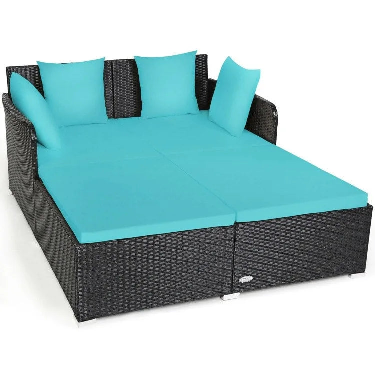 Outdoor Rattan Daybed with Cushions for Patio Garden Lounge Seating