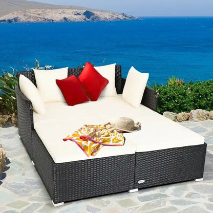 Outdoor Rattan Daybed with Cushions for Patio Garden Lounge Seating