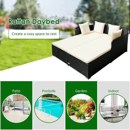 Outdoor Rattan Daybed with Cushions for Patio Garden Lounge Seating