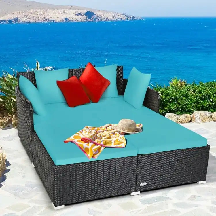 Outdoor Rattan Daybed with Cushions for Patio Garden Lounge Seating
