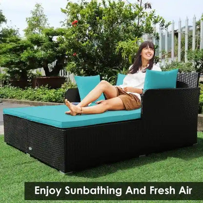 Outdoor Rattan Daybed with Cushions for Patio Garden Lounge Seating