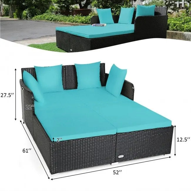 Outdoor Rattan Daybed with Cushions for Patio Garden Lounge Seating